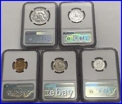 1957 Ngc Pf68 Penny Nickel Dime Quarter Franklin 5 Coin Silver Proof Set Port Lb