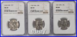 1965 1966 1967 SMS 3-Coin Washington Quarter Set All NGC MS68