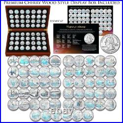 1999-2009 Complete HOLOGRAM State Quarters 56-Coin Set in Cherry Wood Style Box