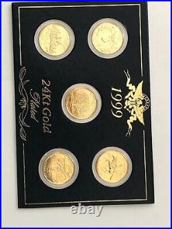 1999 24K Gold Plated QUARTER 5 Coin Set 25 cents