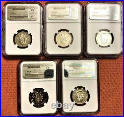 1999-s Proof Quarters, Ngc Pf70 Ultra Cameo, 5 Coin Set, De, Nj, Pa, Ga, Ct