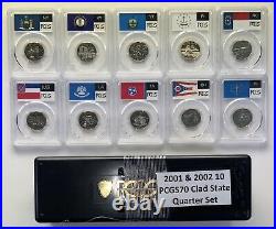 2001 & 2002 S State Proof CLAD PCGS 70 10 Coin Quarter Set