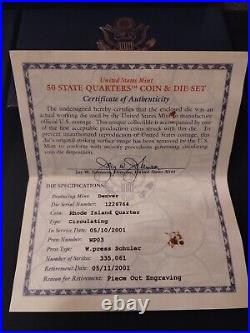 2001 RHODE ISLAND State Quarter Coin & Die Set Both Philadelphia & Denver Mint