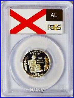 2003-s Silver Washington Quarter Coin Set State Series Flag Labels Pcgs Pr70dcam