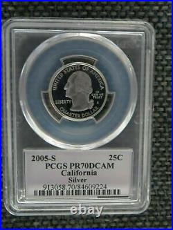 2005 SILVER Quarter (CA KS MN OR WV) PCGS PR70DCAM State Flag Label 5 Coin Set