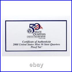 2008 S Proof State Quarter Set 10 Pack Original Boxes & COAs 50 CN-Clad Coins