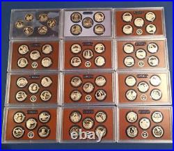 2009 2020 S Clad Proof Quarter Sets- 12 set lot-61 Coins- No Box/COA