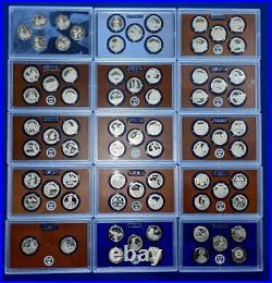 2009 S 2023 S CLAD Proof Quarter Sets 73 Coins-No Box/COA-15 Set