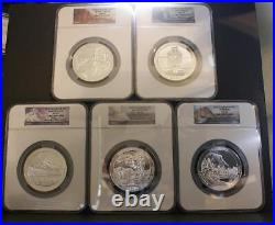 2010.25C 5 oz. 999 Silver ATB Natl. Parks NGC MS 69 Early Releases 5 Coin Set