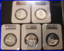 2010.25C 5 oz. 999 Silver ATB Natl. Parks NGC MS 69 Early Releases 5 Coin Set