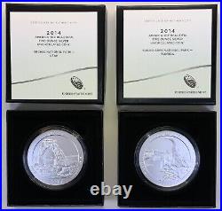 2014 P Burnished 5 Oz Silver Everglades & 5 Oz Arches 2 Coin Quarter Set w OGP