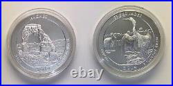 2014 P Burnished 5 Oz Silver Everglades & 5 Oz Arches 2 Coin Quarter Set w OGP