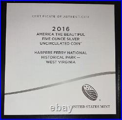 2016-P US Mint America the Beautiful ATB 5 oz Silver 5-Coin Set withBoxes & COAs