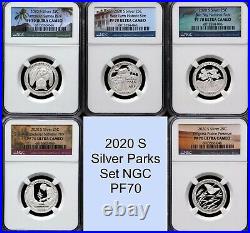 2020 S Silver Quarter Parks Proof Set NGC PF70, 5 Coin Set, Parks Label
