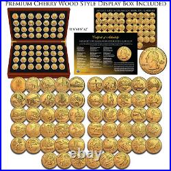 24K GOLD Clad America the Beautiful Parks Quarter 56-Coin FULL SET with Wood Box