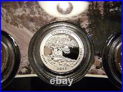 4 COIN 2013 5oz SILVER SATIN A-T-B GREAT BASIN QUARTER WITH 3 pc PROOF/UNC SET