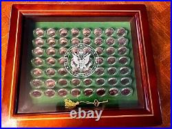 56 State and Territory BU Quarters in Beautiful Wooden Coin Display Box