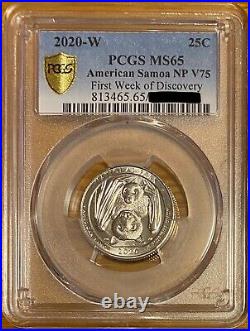 Amazing Set! 2020 W Quarters? PCGS MS65? All 5 Coins First Week Gold Shield