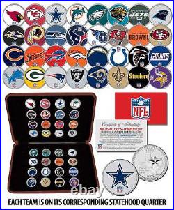 NFL TEAM LOGOS COMPLETE Colorized 32-Coin Set Statehood Quarters withDisplay Box