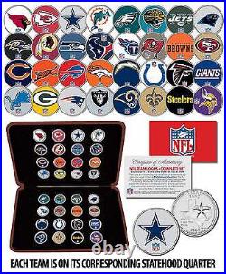 NFL TEAM LOGOS COMPLETE SET Colorized State Quarters 32-Coin Set with Display Box