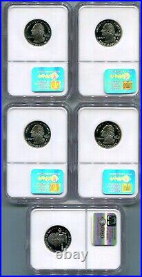 NGC-PF-70 Ultra Cameo 1999-S Complete 5-Piece Proof Silver State Quarter Set
